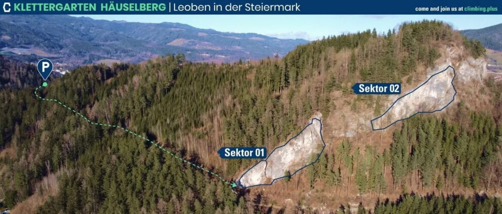 Information picture of the climbing garden at Häuselberg with the different marked climbing sectors