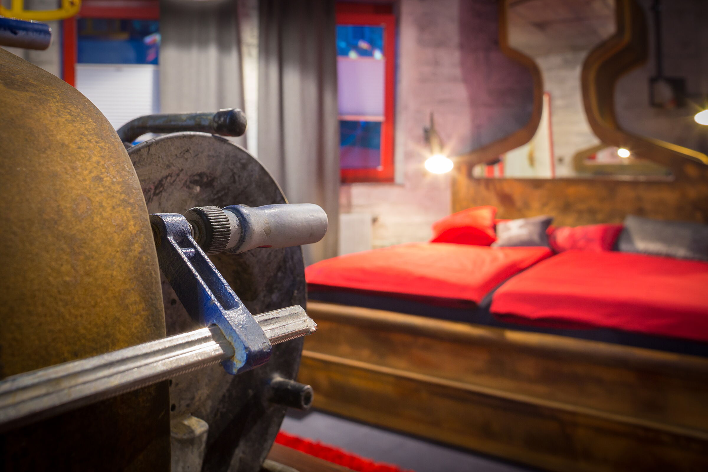 Rail room bed and workbench
