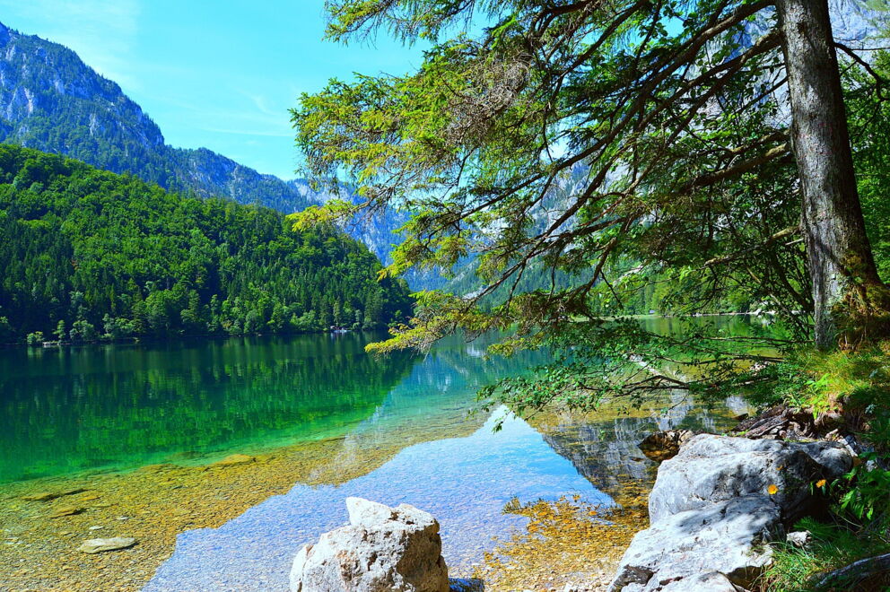 Der Leopoldsteinersee mit seinem glasklaren Wasser; © Michael Brandl auf Pixabay